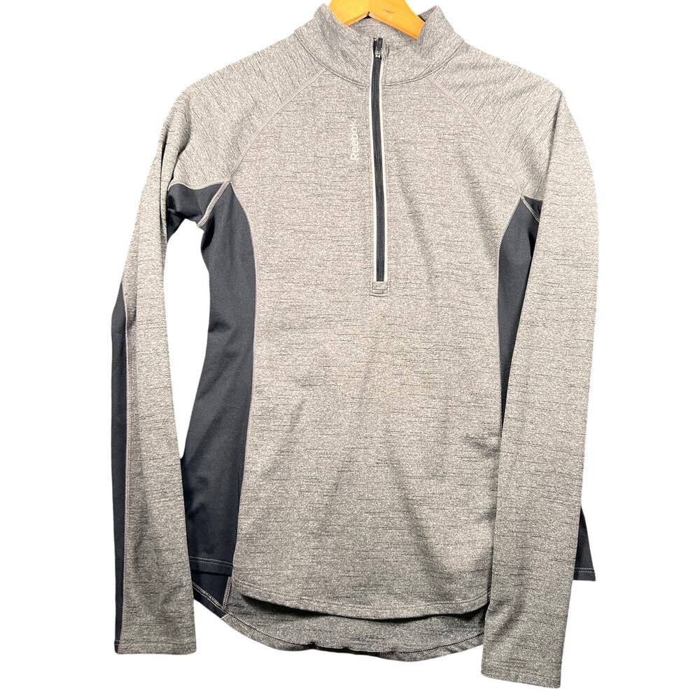 Reebok Men’s M Grey 1/4 Zip Mock Neck Pullover Long Sleeve Logo